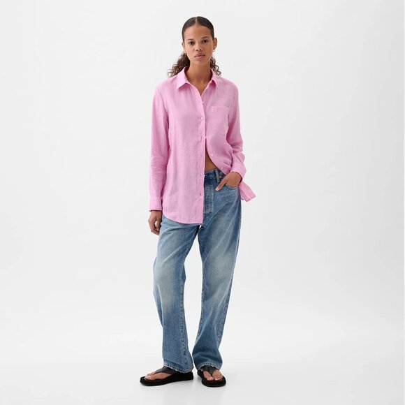 NWT GAP 100% linen long sleeve boyfriend shirt (S tall) - Picture 2 of 5